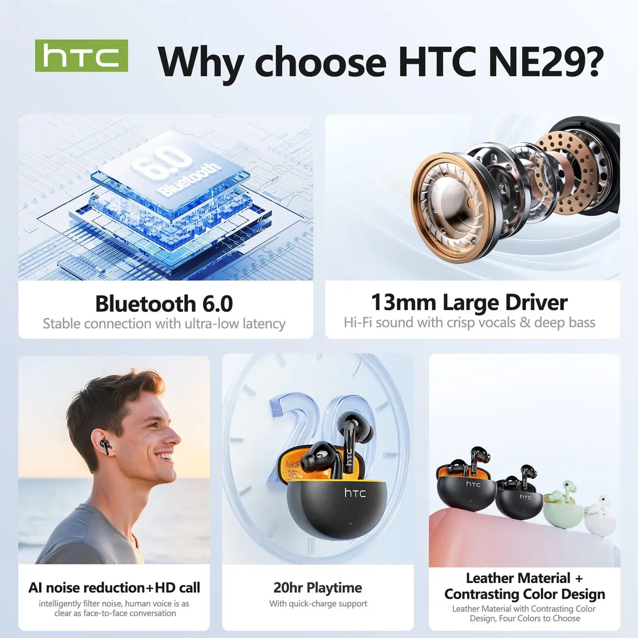 هندزفری بلوتوثی اچ تی سی HTC مدل NE29 با ترجمه همزمان AI - Image 4